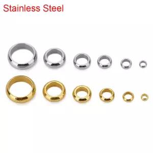 50pcs 직경 2 3 4 5 6 8mm 스테인레스 스틸 스페이서 비즈 골드 컬러 큰 구멍 스토퍼 목걸이 팔찌 쥬얼리
