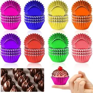 AUGSUN 400pcs 미니 포일 컵케이크 라이너 컬러풀 베이킹 컵 메탈릭 머핀 포장지 크리스마스 파티 케이크
