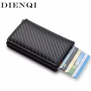 안티 Rfid 탄소 섬유 ID 신용 카드 소지자 남성용 지갑 미니 자동 팝업 은행 케이스 미니멀리스트 Vallet