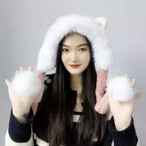 캡 곰돌이 귀돌이 모자 핑크 털 방한 캡 마라톤