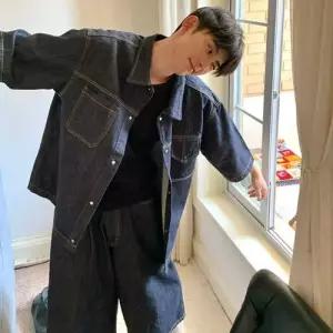 팬츠 데님 남색 하계 캐주얼 투피스 셔츠 님성 정장 스트리트 데일리 루즈핏 와이드 반팔세트 트레이닝복 7