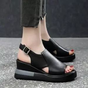 여성 6.5cm 키높이 웨지 스트랩 샌들 통굽샌들(2컬러)