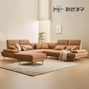 장인가구 도이 7인용 스윙 가죽 코너형 소파 스툴 포함)