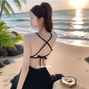 WL 아우라벨르 블랙모노키니 어깨끈 비치웨어원피스 바캉스헤변룩