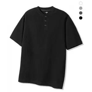 TRILLION 와플 링 스냅 헨리넥 하프 슬리브_4color