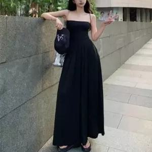 스커트 끈소매 옆지퍼 플레어 라인 나시 원피스 2컬러
