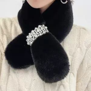 목플러 패션 진주 넥 퍼 워머 목도리 블랙 목플러 여성넥워머 수면넥워머 퍼워머