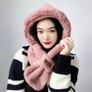 소프트 퍼 후드 머플러 귀도리 방한 모자 목도리