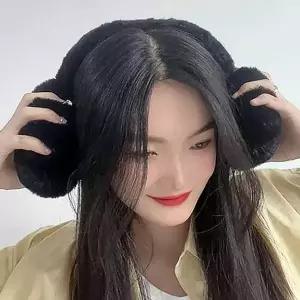 겨울 블랙 쁠리즈 귀마개 왕방울 여성 털 방한 니트귀도리