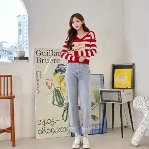 TBZ 교복몰 와이드 데님팬츠 라이트블루 레트로 복고의상