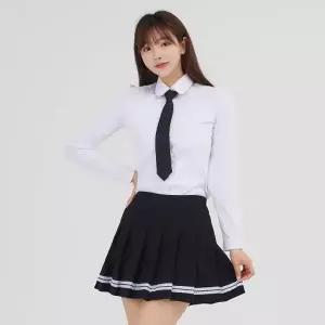 TBZ 교복몰 블랙 화이트 라인 치마 교복 스커트 교복치마