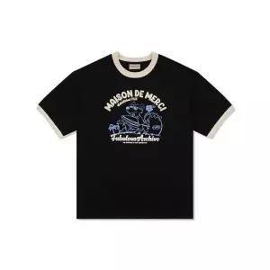 LA MAISON STUDIO UNISEX 오버핏 퍼피서핑 링거 반소매 티셔츠 블랙(FCE2TS401M)