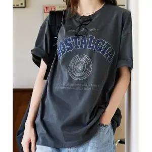 BUBBLPIECE 노스텔지아 피그먼트 티셔츠_차콜