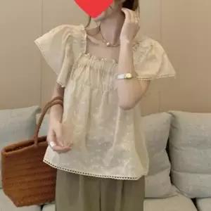 여성 여름 러블리 펀칭 레이스 반팔 블라우스