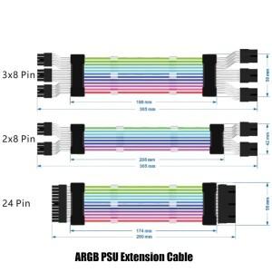 PC 케이스 PSU 연장 RGB 케이블 ATX 24핀/ PCI-E GPU 8핀X2 네온 컬러 라인 스트리머 전송 어댑터 M/B 5V 3