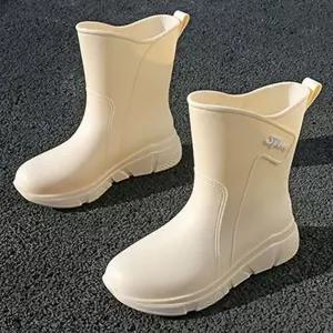 WL 여성 레인 부츠 미들 굽 장화 장마철 신발 ivory 250