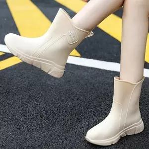 WL 여성 레인 부츠 미들 굽 장화 장마철 신발 ivory 240