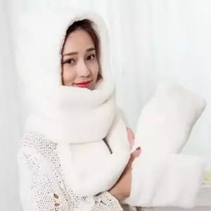 따뜻한 밍크 후드 장갑 목도리 머플러 여자 후드 목도리 겨울