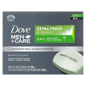 몸, 얼굴, 면도를 위한 DOVE MEN + CARE 3 in 1 바 클렌저로 비누보다 더 보습력이 뛰어나 피부를 깨끗하고 촉촉하게 해주는 페이셜 클렌저 3.75온스(8팩)