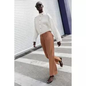 ZARA 플랫 프론트 스트레이트 팬츠 - 베이지 핑크