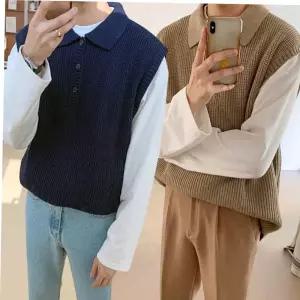 남성니트조끼 남성 데일리 카라 니트 조끼 모던 남자 니트