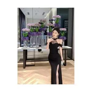 M2 여름 스커트 치마 여친 망사 힙업 오프숄더 H라인 홀터넥 드레스 원턱 핫피스 우아한 JEN2