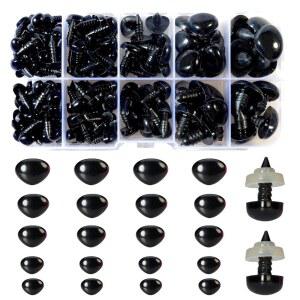 Zbrchz 280pcs 블랙 플라스틱 안전 코 5사이즈 크래프트 삼각형 코와 세탁기 포함 아미구루미 크로셰 곰 인형 개 제작