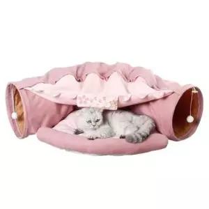 강아지해먹 강아지 고양이 숨숨 편안한 침대 터널 (핑크)