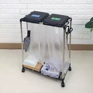 (DAMDA) QGV174F4 재활용 분리수거함 블랙 그레이 2단 + 비닐 50매