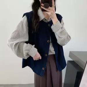 세군다 여자 조끼 캐주얼 데님 가을 레이어드 아우터 나시 탑민소매 DOS3