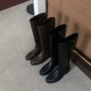 옆지퍼 둥근코 롱부츠 여성부츠 가죽부츠 롱부츠 통굽부츠