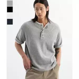 BRENSON Waffle 루즈핏 와플 헨리넥 반팔티 4Color 200408