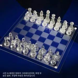 크리스탈 유리 체스 보드 휴대용 가족 게임 선물 체스판