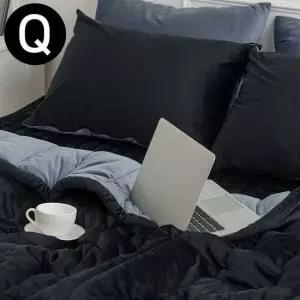 극세사 차렵이불 베개커버 세트 퀸 Q 블랙 퀸이불베개세트