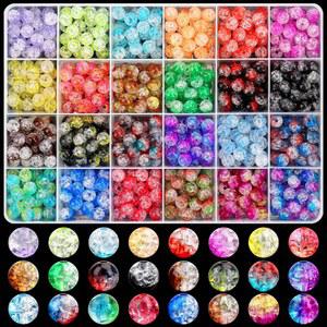BONNY BOXX 600PC 8MM 다색 아크릴 크래클 비즈 세트 주얼리 제작 크리스탈 램프워크 원형 팔찌 목걸이 귀걸이 액세서리용