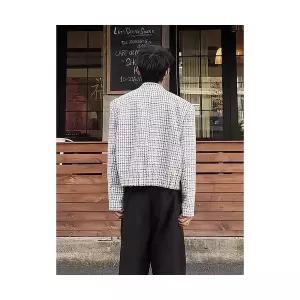 남성 캐주얼 정장 자켓 트위드 코트 봄가을 오버사이즈 패드 숏 하운드투스 체크 상의 DUCHI3