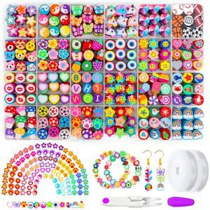 JOICEE 480PCS 과일 꽃 폴리머 클레이 비즈, 24 스타일 귀여운 하트 버섯 비즈 주얼리 목걸이 귀걸이 제작, 여성용 DIY 팔찌 제작 키트 액세서리