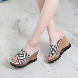 [신세계라이브쇼핑][옷자락] 여자 데일리 바캉스 체크 웨지 편한 뮬 샌들