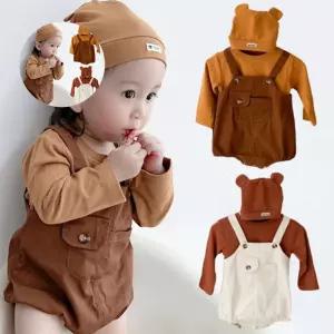 오톰 곰돌이 멜빵바디슈트 모자세트 204468