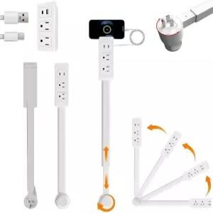 USB-A AC 2구 포함 전기 콘센트 연장기 벽면 전원 소켓 확장 스틱 회전식 플러그 어댑터 침대 옆 탁자 소파