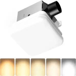 Cruniot 50 CFM 욕실 배기구 팬 라이트 포함 매우 조용한 1.0 손 7.68 x 7.36 인치 1000lm LED 조명 5CCT
