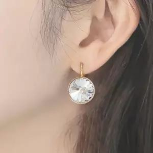 오스트리아 크리스탈 14mm 서클 귀걸이 골드 화이트
