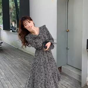 프릴 플라워 여성 쉬폰 롱 원피스 봄 가을 데이트룩 데이트룩