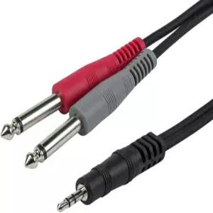 모노프라이스 1/8인치 TRS 남성부터 듀얼 1/4인치 TS 케이블 - 5피트 검은색 28AWG 모바일 기기를 프로