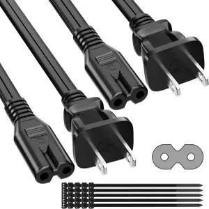 2 Prong 전원 코드 FT 2팩 비극성 AC 교체 공급 케이블 7A 125V ETL PS5/PS4 삼성 LG TCL 소니 Roku TV