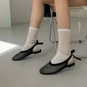 여자 리본 스트랩 튜튜 비침 트렌디 망사 플랫슈즈