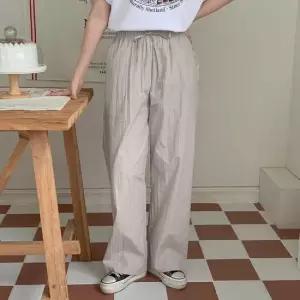 옷자락 여성용 허리밴드 나일론 와이드 팬츠 가을용
