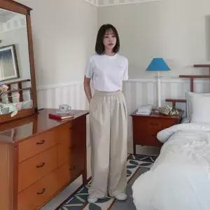 옷자락 여성 허리밴드 코튼 디테일 와이드 팬츠
