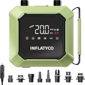 INFLATYCO 20PSI 패들 보드 펌프 전기 휴대용 슈퍼 에어 DC 자동차 플러그 전원 공급 자동 꺼짐 풍선 카약