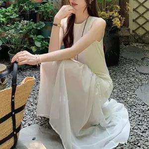 여름원피스 휴양지원피스 시스루 여름룩 롱뷔스티에 원피스 민소매 프릴 여성